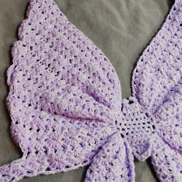 Handmade Crochet Butterfly Crop Top Boho Festival Halter Bralette Purple XS-XL - Picture 10 of 14
